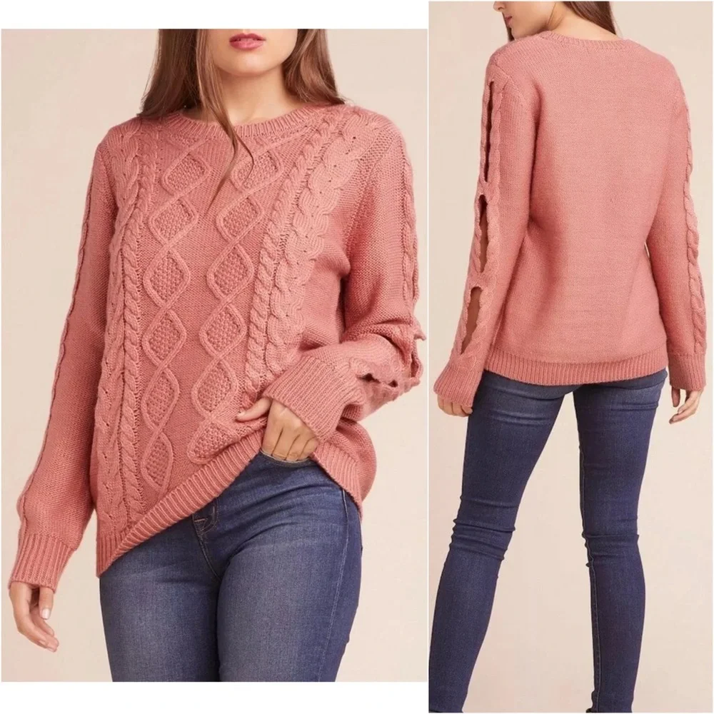 Jack by BB Dakota Sweater Wanna Spoon Pink Cable Knit Pullover Knit NWT